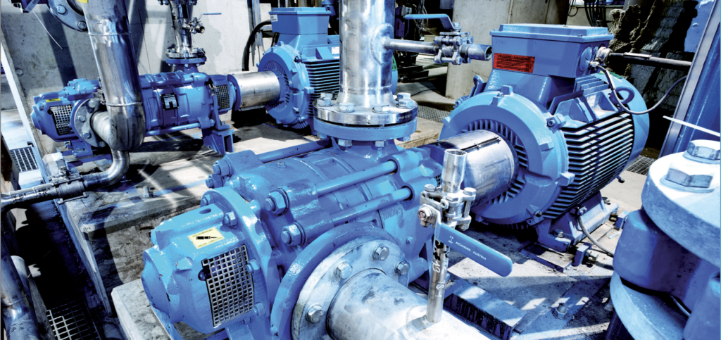installed blue MEHU high pressure pumps