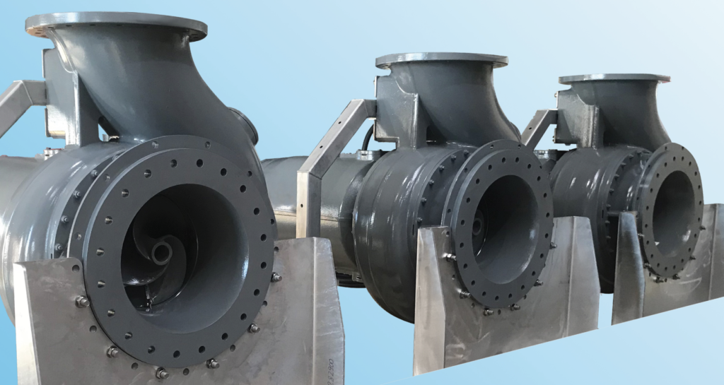 3 grey MEHU single-stage centrifugal pumps