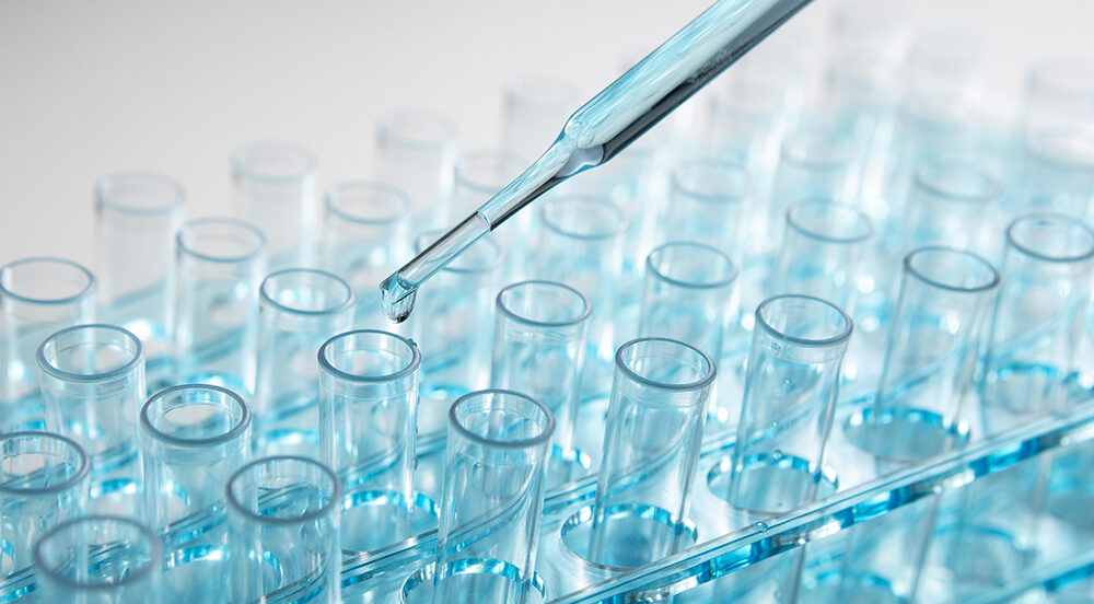 header image for pumps for chemical Industry - blue files with liquid